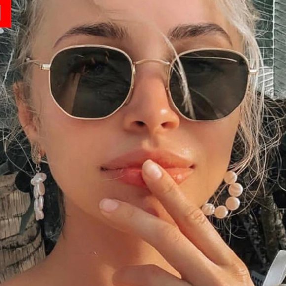 Metal Classic Vintage Sunglasses | Luxury Designer Modern Hexagonal Sunglasses - Picture 2 of 8